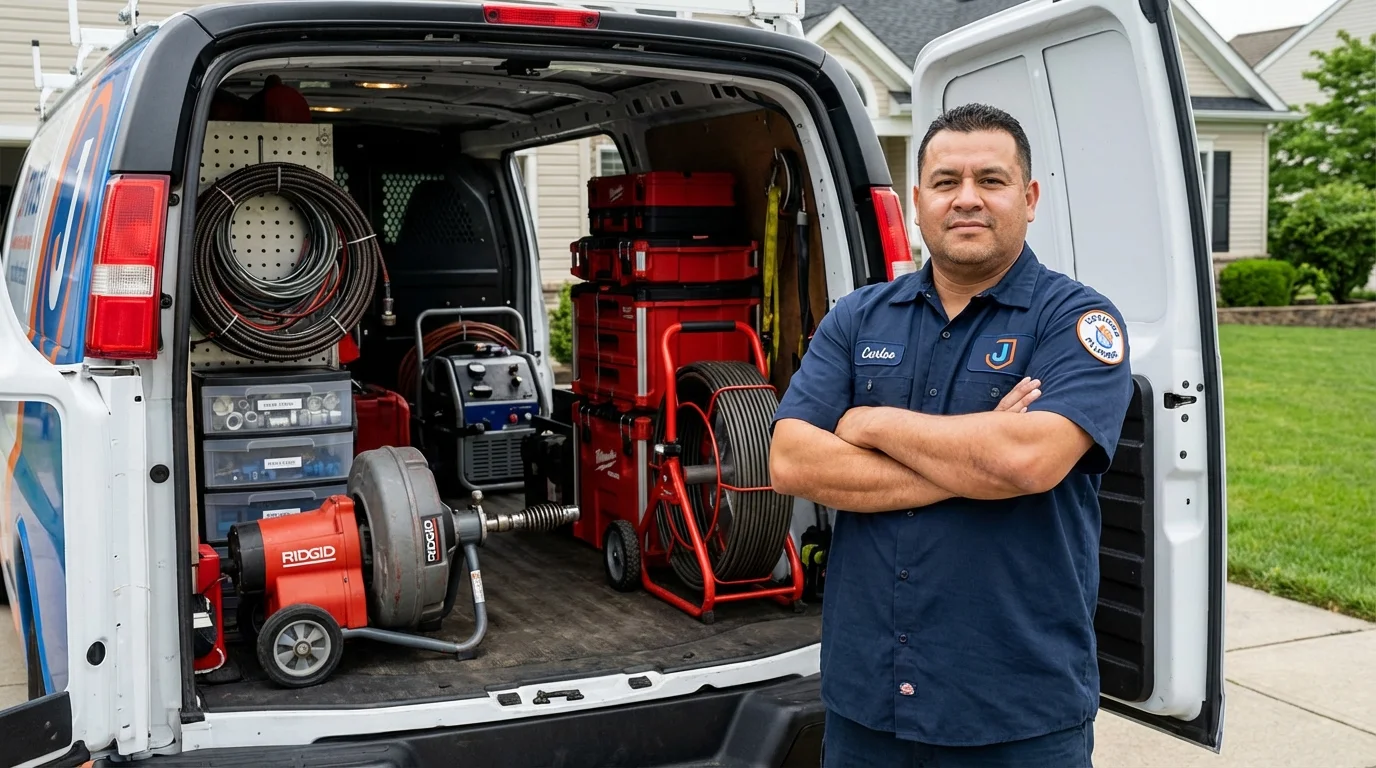Professional drain cleaning equipment and Johns Plumbing LLC plumber in Factoryville