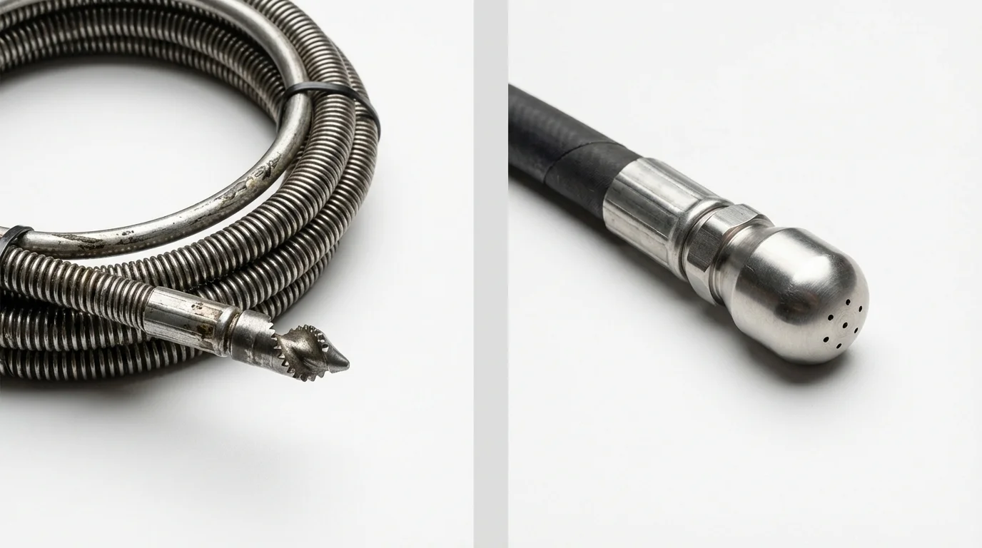 Drain snake cable and hydro jetting nozzle used for drain cleaning in Factoryville, PA