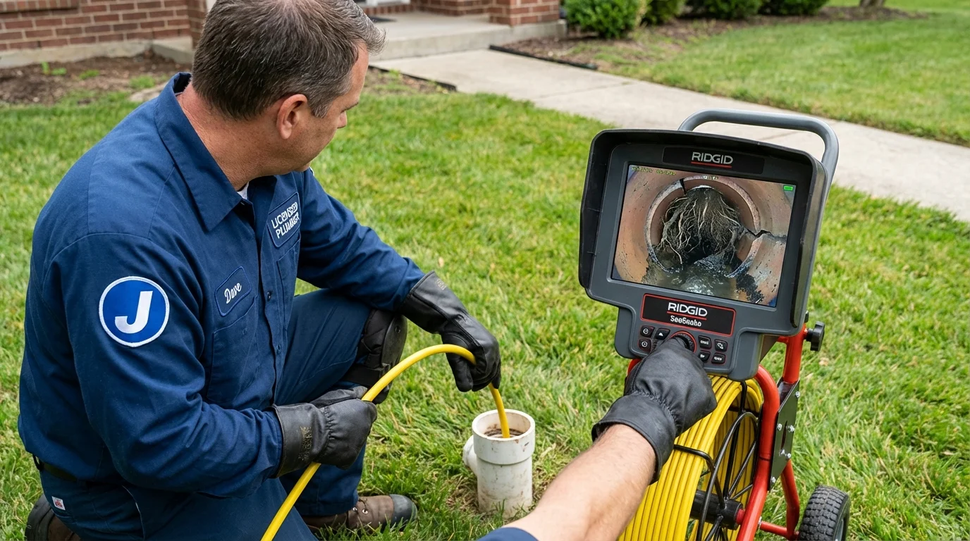 Sewer camera inspection being performed by Johns Plumbing LLC in Factoryville