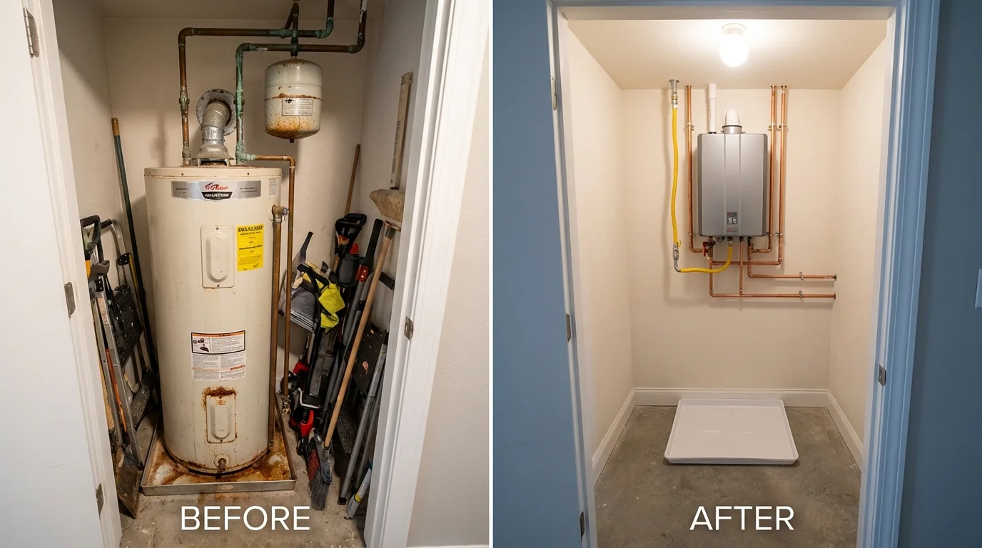 Tank water heater versus wall-mounted tankless unit comparison for Factoryville, PA homeowners