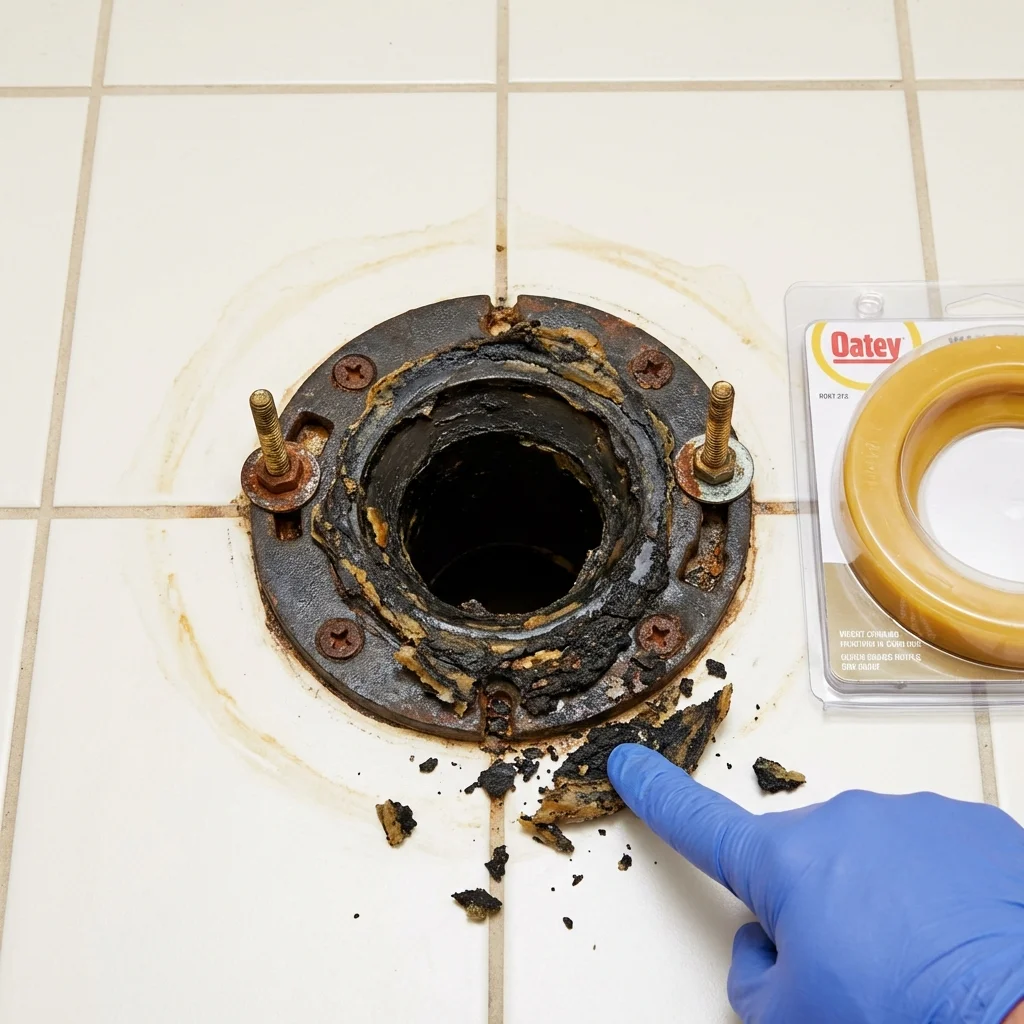 Failed wax ring showing water seepage at the base of a toilet in a Factoryville, PA home