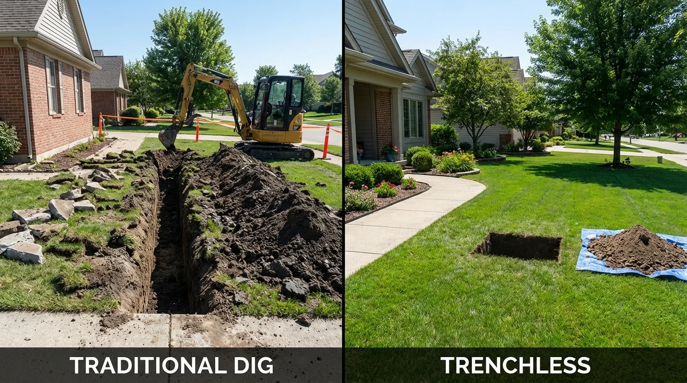 Trenchless sewer repair with minimal yard damage versus traditional excavation in Factoryville, PA